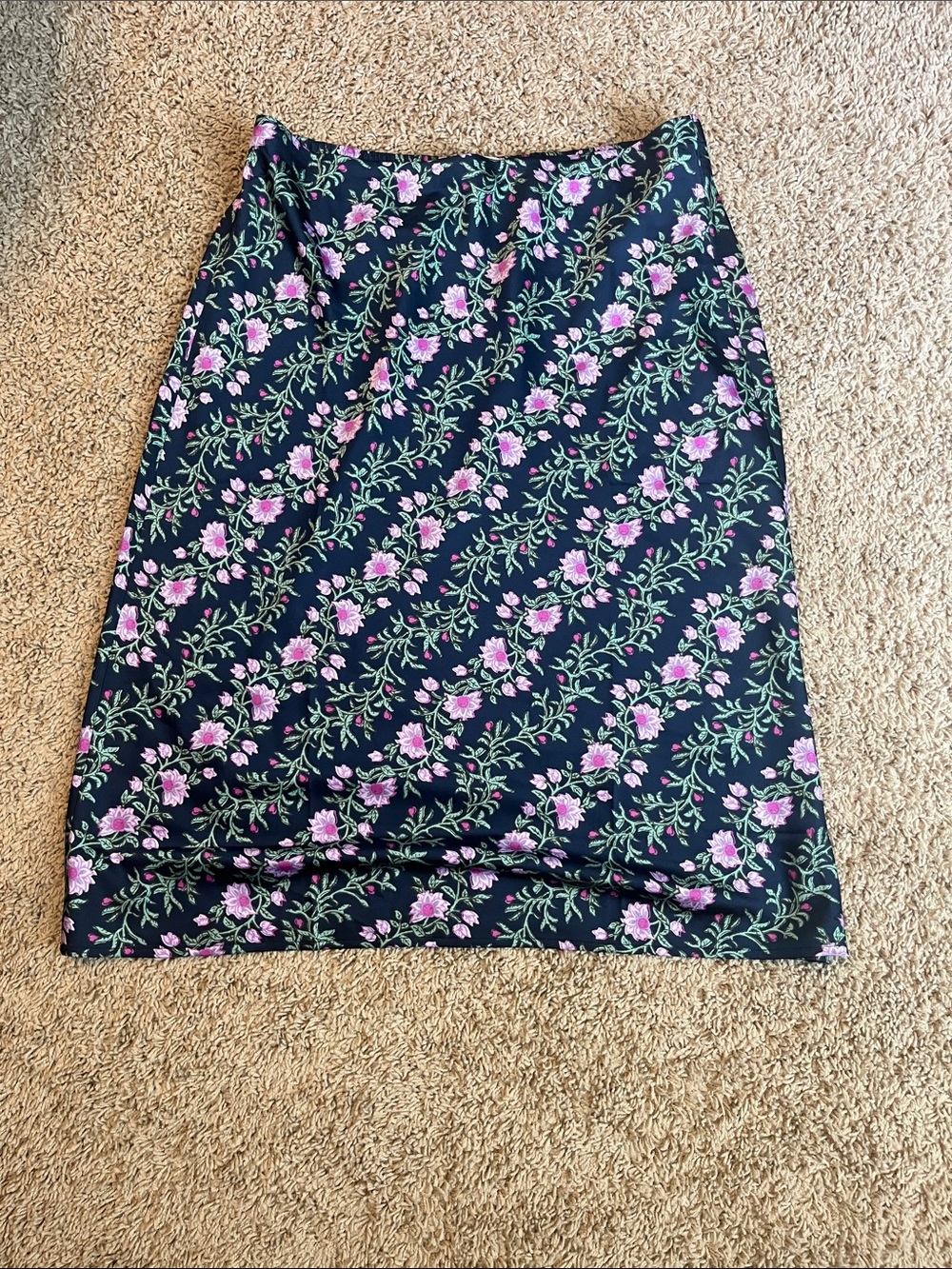 J. Crew Navy Skirt with Pink Floral Vine Print